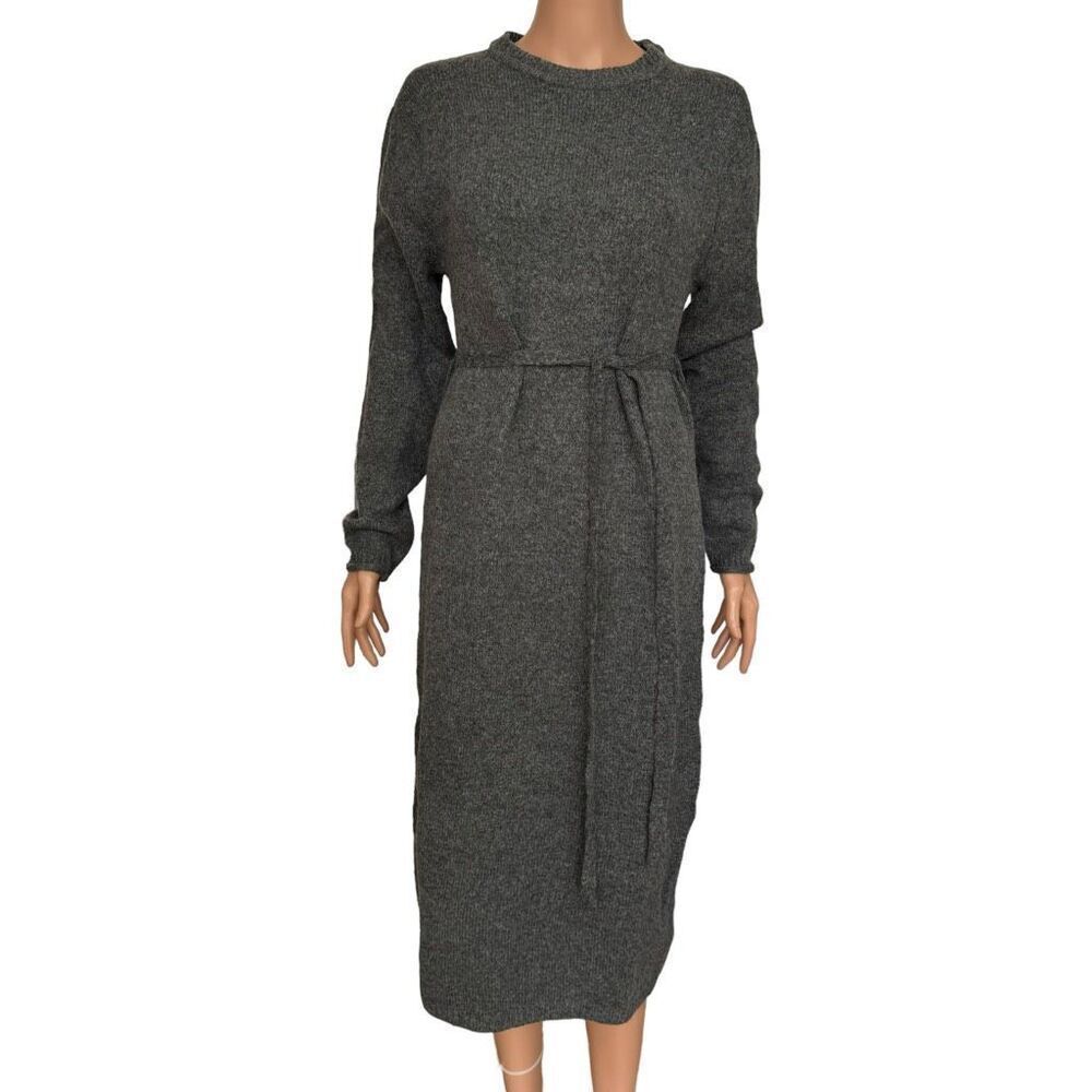 ASOS DESIGN knitted midi dress with tie waist in charcoal size 4 NWT